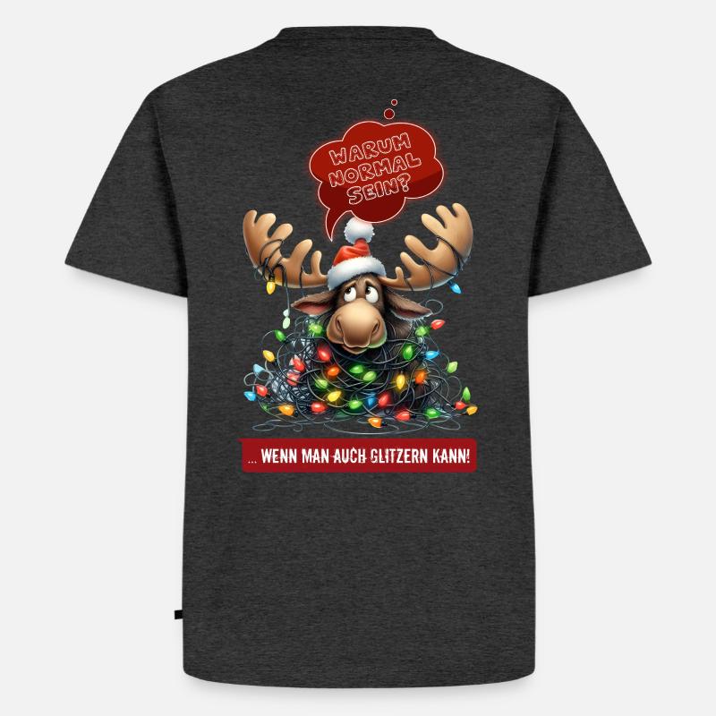 LUSTIGER ELCH | Weihnachtspulli | ugly sweater - Männer Premium Bio T-Shirt - Anthrazit meliert