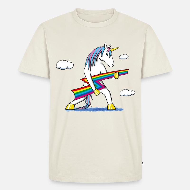 Rainbow Rock – Einhorn mit Regenbogenblitz - Männer Premium Bio T-Shirt - Naturweiß