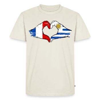 France Uruguay Drapeau Mains Coeur Utilisé - T-shirt Premium bio Homme - blanc cassé - Devant - Nico (187cm)