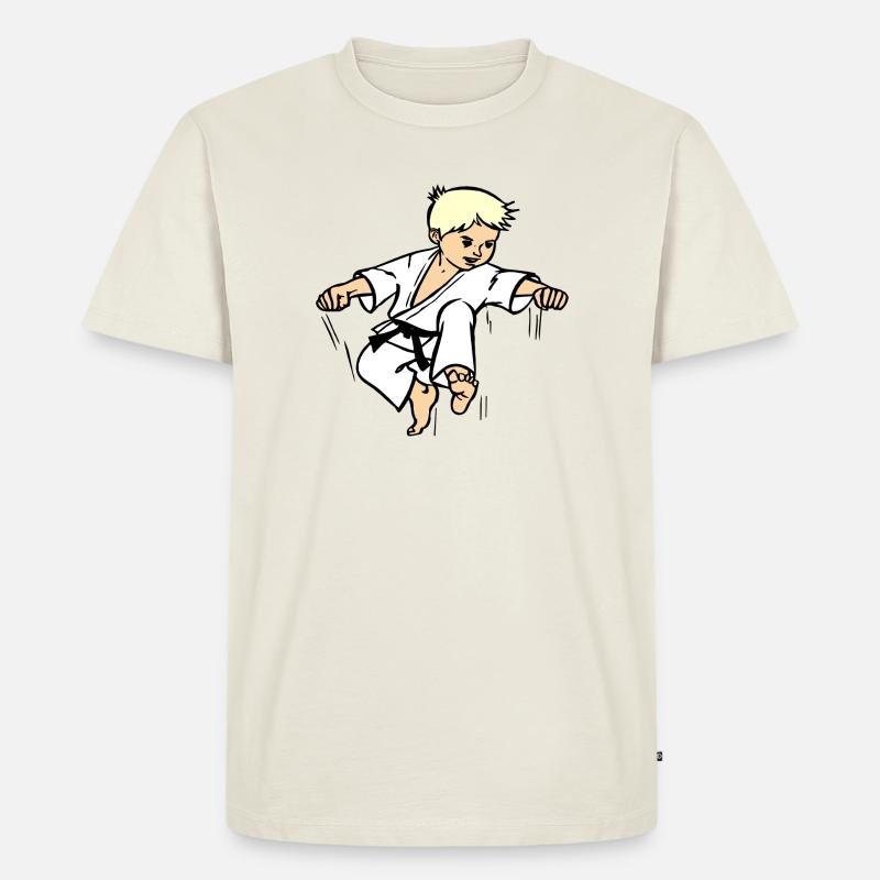 Karatekind oder Judokind mit schwarzem Gürtel - Männer Premium Bio T-Shirt - Naturweiß
