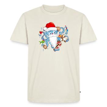 Octopus comme Père Noël avec casquette du Père Noël - T-shirt Premium bio Homme - blanc cassé - Devant - Nico (187cm)