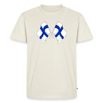 Deux drapeaux de la Finlande croisés - T-shirt Premium bio Homme - blanc cassé - Devant - Nico (187cm)
