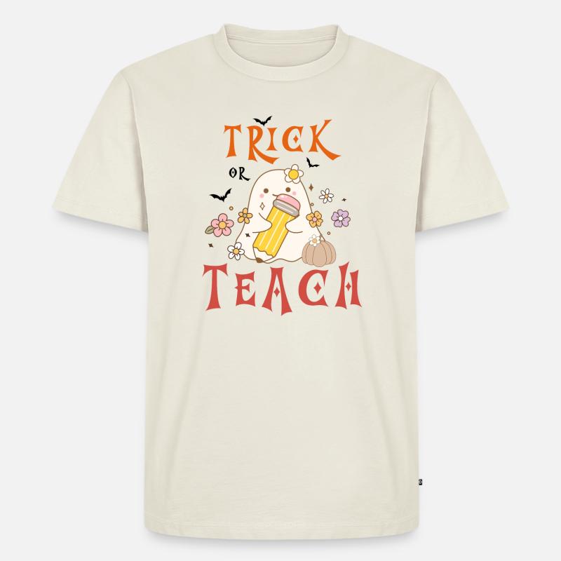 Halloween-Lehrer austricksen oder unterrichten - Männer Premium Bio T-Shirt - Naturweiß