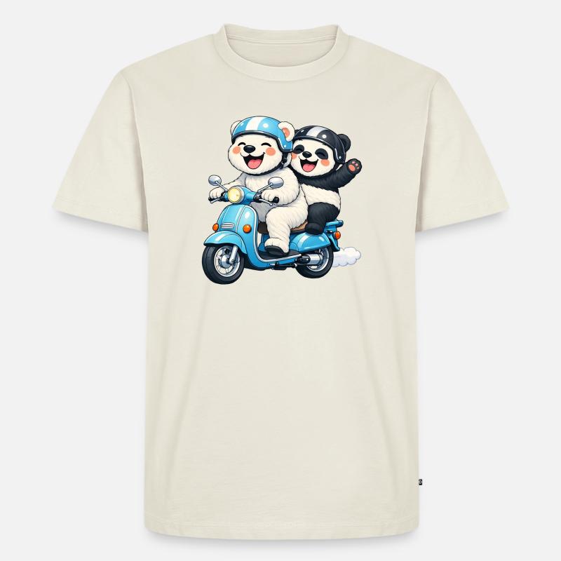 Orso Polare e Panda su uno scooter - Maglietta ecologica premium da uomo - bianco naturale