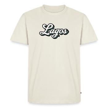 Police de Lagos avec bandes de couleur - T-shirt Premium bio Homme - blanc cassé - Devant - Nico (187cm)