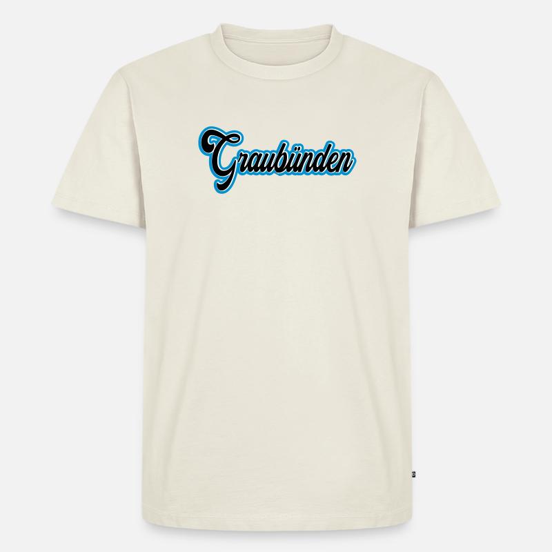 Graubünden Script mit Blau Outline - Männer Premium Bio T-Shirt - Naturweiß