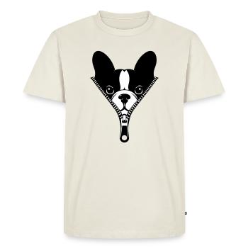 Bouledogue Français dans une fermeture éclair - T-shirt Premium bio Homme - blanc cassé - Devant - Nico (187cm)
