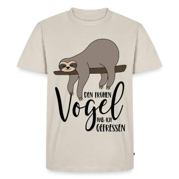 Faultier Spruch Den frühen Vogel hab ich gefressen - Men's Premium Organic T-Shirt - beige - Front - AI Model Male 185 dark (185cm)