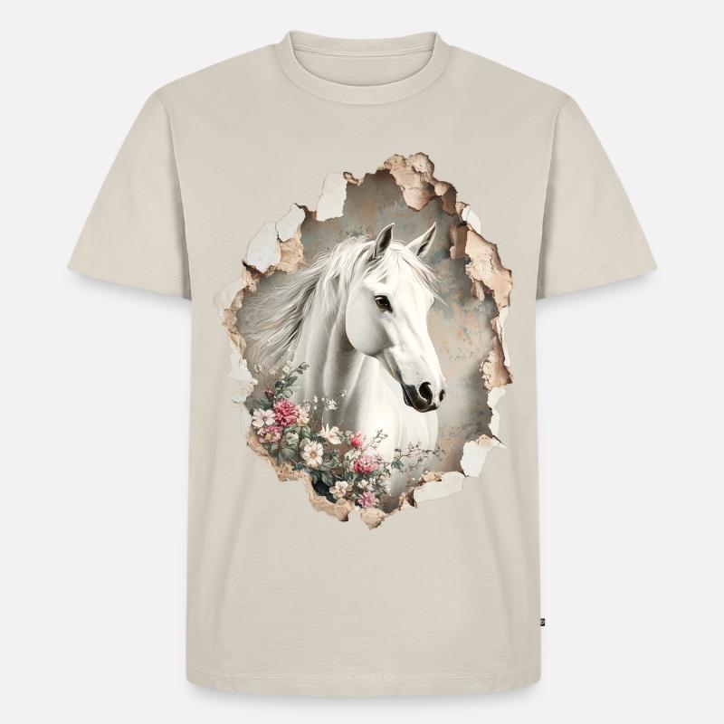 Pferd Blumen - Männer Premium Bio T-Shirt - Beige