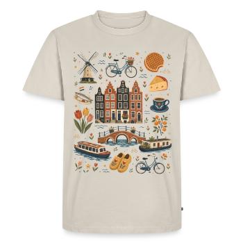 Niederlande | Grachten, Tulpen & Fahrrad - Männer Premium Bio T-Shirt - Beige - Vorne - AI Model Male 185 dark (185cm)