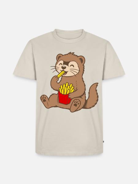 Frettchen mit Pommes - Männer Premium Bio T-Shirt - Beige