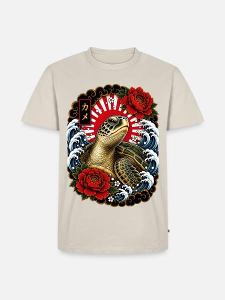 Schildkröte im japanischen Irezumi Stil - Männer Premium Bio T-Shirt - Beige