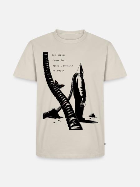 Midnight Coffeenaut und Schmetterling - Männer Premium Bio T-Shirt - Beige