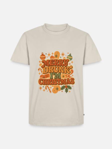 Merry Drunk I'm Christmas Retro - Männer Premium Bio T-Shirt - Beige