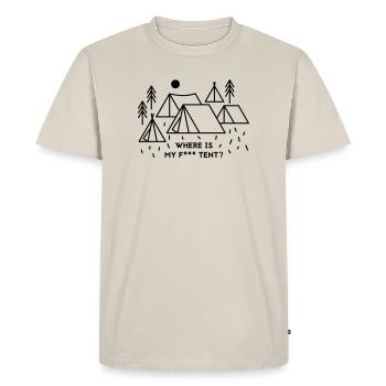 Where is my tent? - Männer Premium Bio T-Shirt - Beige - Vorne - AI Model Male 185 dark (185cm)