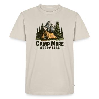Camping Spruch Camp More Worry Less Camper Outdoor - Men's Premium Organic T-Shirt - beige - Front - AI Model Male 185 dark (185cm)