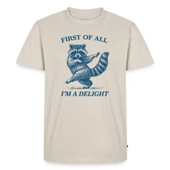 First of All I'm a Delight Raccoon - Men's Premium Organic T-Shirt - beige - Front - AI Model Male 185 dark (185cm)