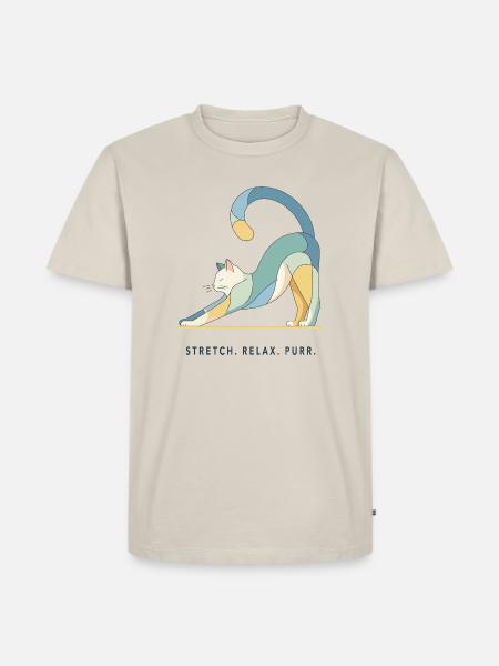 Stretch. Relax. Purr. – Katze - Männer Premium Bio T-Shirt - Beige