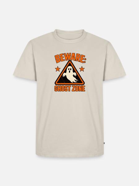 Vorsicht vor Ghost Zone-Schild - Männer Premium Bio T-Shirt - Beige