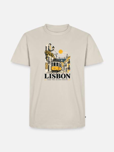 Lissabon Straßenbahn Flair - Männer Premium Bio T-Shirt - Beige