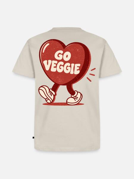 Go Veggie Retro Heart - Männer Premium Bio T-Shirt - Beige