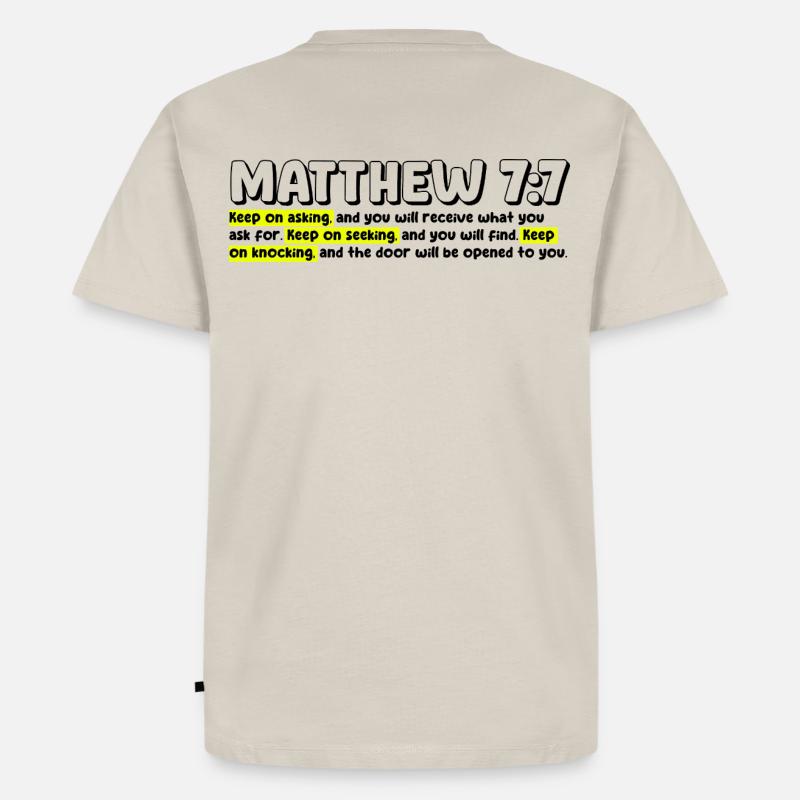 Matthäus 7:7 | Bibelzitat - Männer Premium Bio T-Shirt - Beige