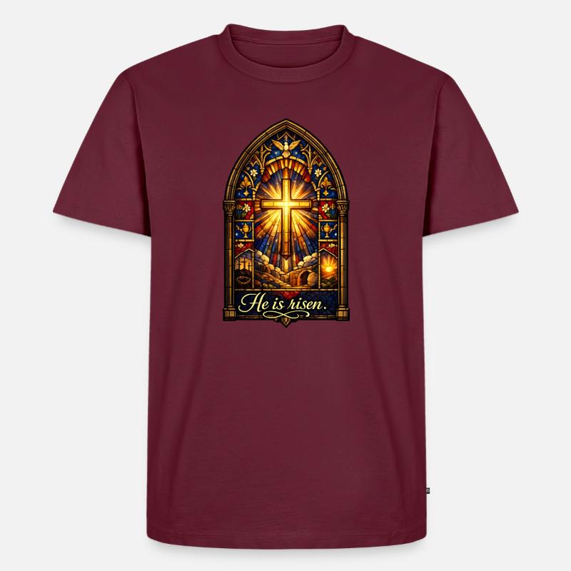 He is Risen Ostern Jesus - Männer Premium Bio T-Shirt - Burgunderrot