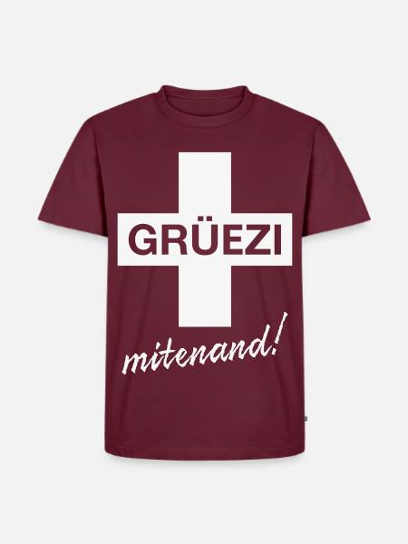 Grüezi Mitenand! (Schweizerfahne / Schweiz) - Männer Premium Bio T-Shirt - Burgunderrot