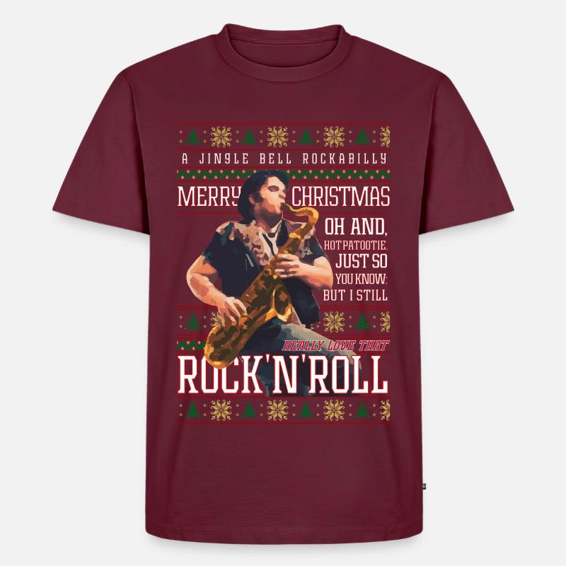Rockabilly-Weihnachts-Rock'n'Roll-Hässlicher Weihnachtspullover - Männer Premium Bio T-Shirt - Burgunderrot