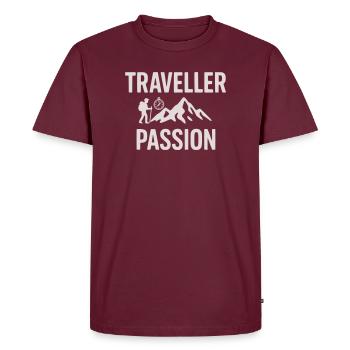 Passion for travel Mountain hiking - Traveller Passion - Men's Premium Organic T-Shirt - burgundy - Front - AI Model Male 185 light (185cm)