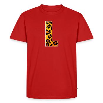 Leopard Print Corner Design - Men's Premium Organic T-Shirt - red - Front - Nico (187cm)