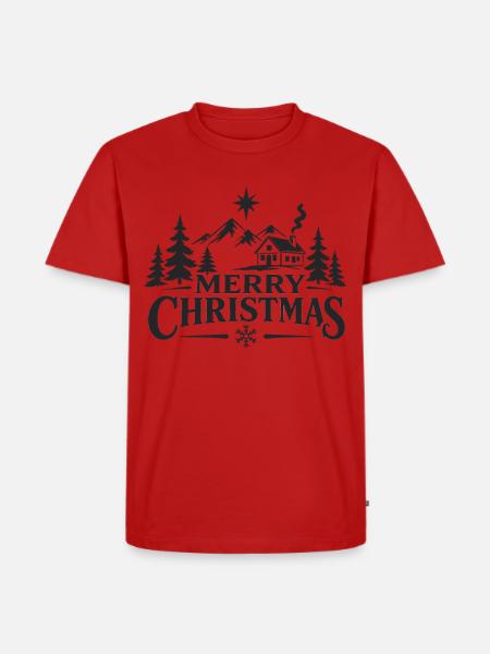 Merry Christmas Berghütte - Männer Premium Bio T-Shirt - Rot