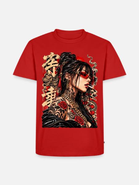 Rosen-Tattoo-Femme mit Drache - Männer Premium Bio T-Shirt - Rot