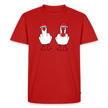 2 Seagulls Middle Finger Insult Christmas Team - Men's Premium Organic T-Shirt - red - Front - Nico (187cm)