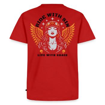 ROULEZ AVEC SIN EN DIRECT AVEC GRACE - T-shirt Premium bio Homme - rouge - Dos - Nico (187cm)