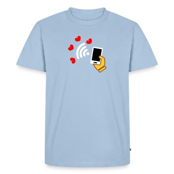 Smartphone in hand and phone with sweet hearts - Men's Premium Organic T-Shirt - light blue - Front - Nico (187cm)
