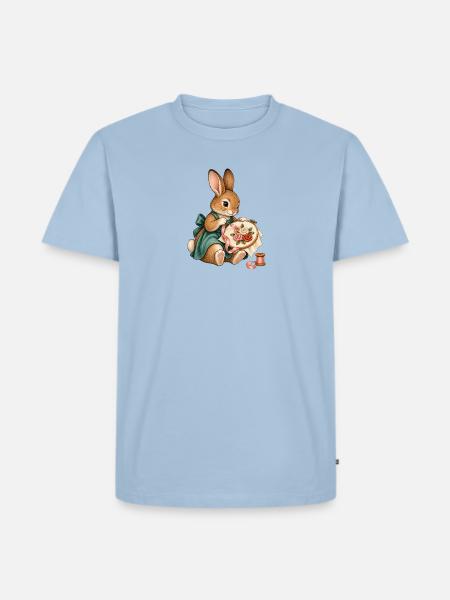 Kaninchen stickt mit Seidenband - Männer Premium Bio T-Shirt - Hellblau