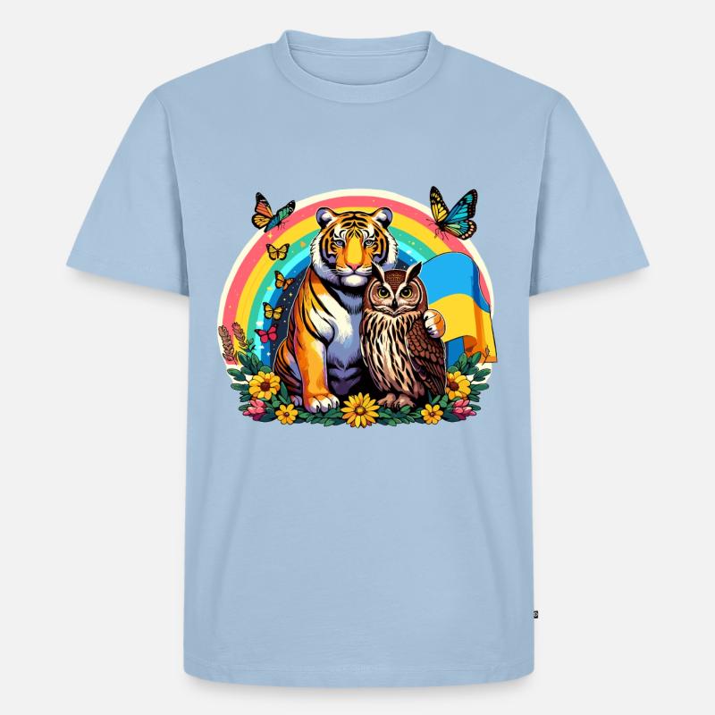 Tiger Eule Regenbogen - Männer Premium Bio T-Shirt - Hellblau