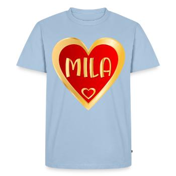 PRÉNOM FILLE MILA HEART - T-shirt Premium bio Homme - bleu clair - Devant - Nico (187cm)