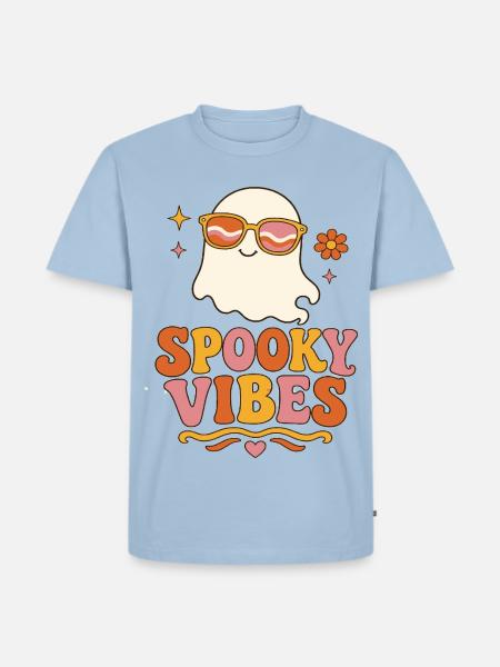 Spooky Vibes Ghost Retro - Männer Premium Bio T-Shirt - Hellblau