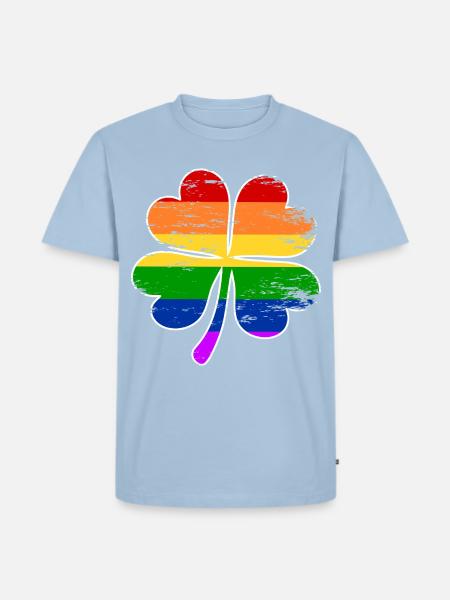 Regenbogen Flagge Vierblättriges Kleeblatt used - Männer Premium Bio T-Shirt - Hellblau