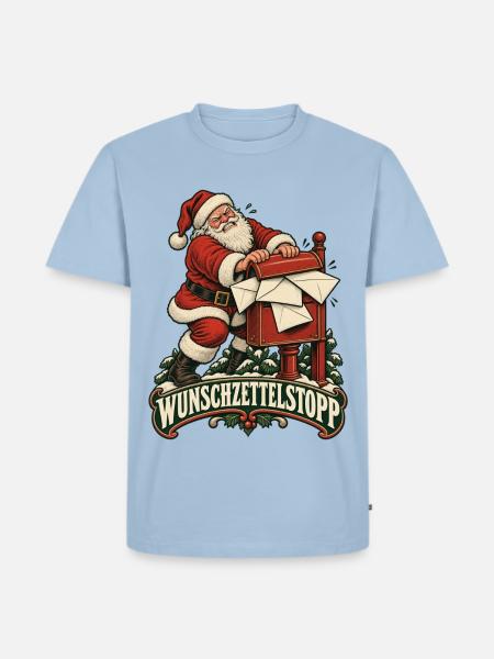 Wunschzettelstopp – Weihnachtsmann am Briefkasten - Männer Premium Bio T-Shirt - Hellblau