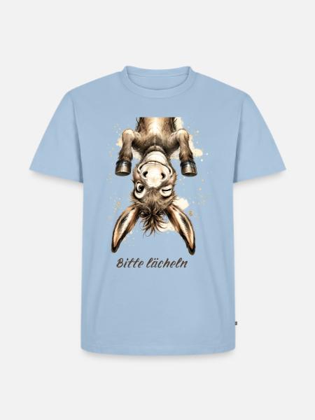 Bitte lächeln – Lustiger Esel - Männer Premium Bio T-Shirt - Hellblau