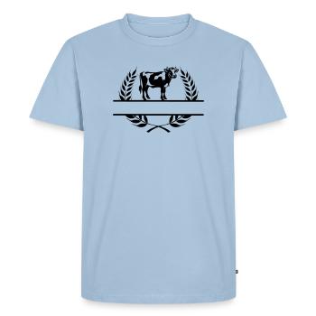 Vache laitière en couronne de laurier avec de l’espace pour votre propre texte - T-shirt Premium bio Homme - bleu clair - Devant - Nico (187cm)