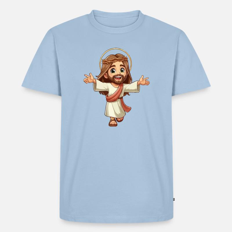 Glücklicher junger Jesus - Männer Premium Bio T-Shirt - Hellblau