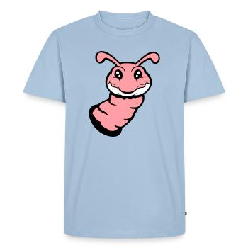 La chenille jette un œil hors du trou et sourit au doux ver, une bande dessinée amusante - T-shirt Premium bio Homme - bleu clair - Devant - Nico (187cm)