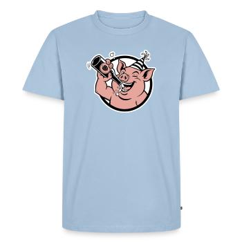Piggy with Celebration Bottle - Men's Premium Organic T-Shirt - light blue - Front - Nico (187cm)