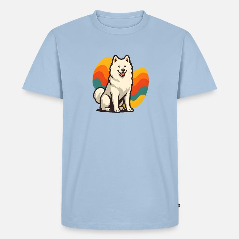 Samojede Hundeprisma Retro Wave - Männer Premium Bio T-Shirt - Hellblau