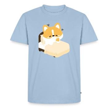 Corgi fatigué sur le lit - T-shirt Premium bio Homme - bleu clair - Devant - Nico (187cm)