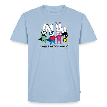Simon Super Bunny with his Super Bunny Gang - Men's Premium Organic T-Shirt - light blue - Front - Nico (187cm)